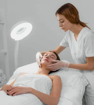 mujer recibiendo un tratamiento facial